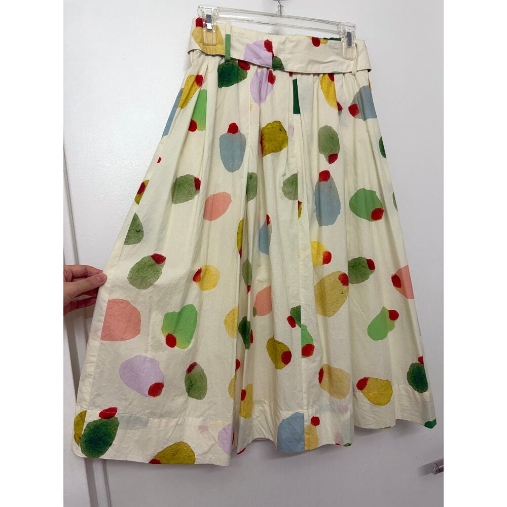 Rachel Antonoff Filthy Martini Olive Print Midi Vinnie Skirt Pleated Dots Belt M - Picture 11 of 14